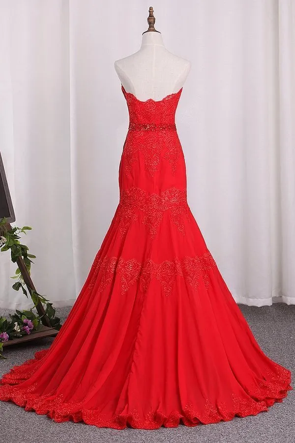 2024 Chiffon Mermaid Sweetheart Prom Dresses PSAZH85Q