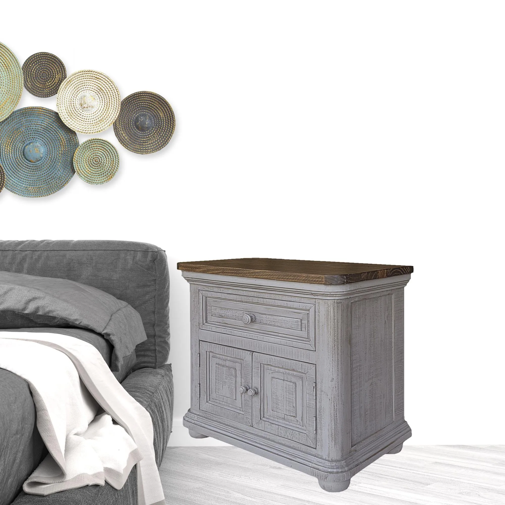 27" Gray One Drawer Nightstand - Stylish, Versatile End Table for Bedroom or Living Room Decor