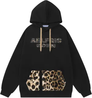 Aelfric Eden Oversized Hoodies Womens Leopard Letter Print Hoodie Fall Y2k Hooded Sweatshirts with Pocket