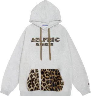 Aelfric Eden Oversized Hoodies Womens Leopard Letter Print Hoodie Fall Y2k Hooded Sweatshirts with Pocket