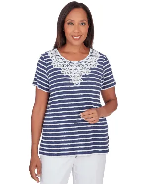 Alfred Dunner Stripe Lace Yoke Top
