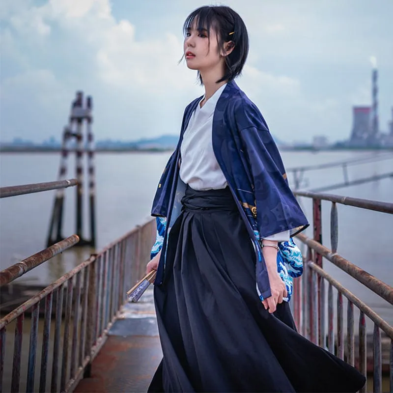 Anime Sea Print Loose Cardigan Kimono Outerwear