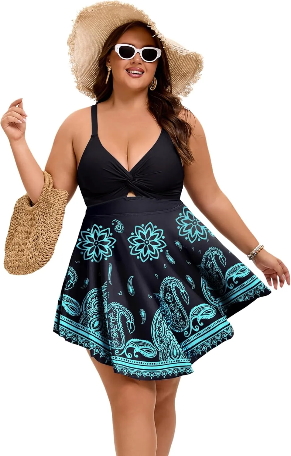 Arolina Plus Size Bathing Suit for Women Swim Dress Tummy Control Swimsuits Two Piece Flowy Tankini with Shorts