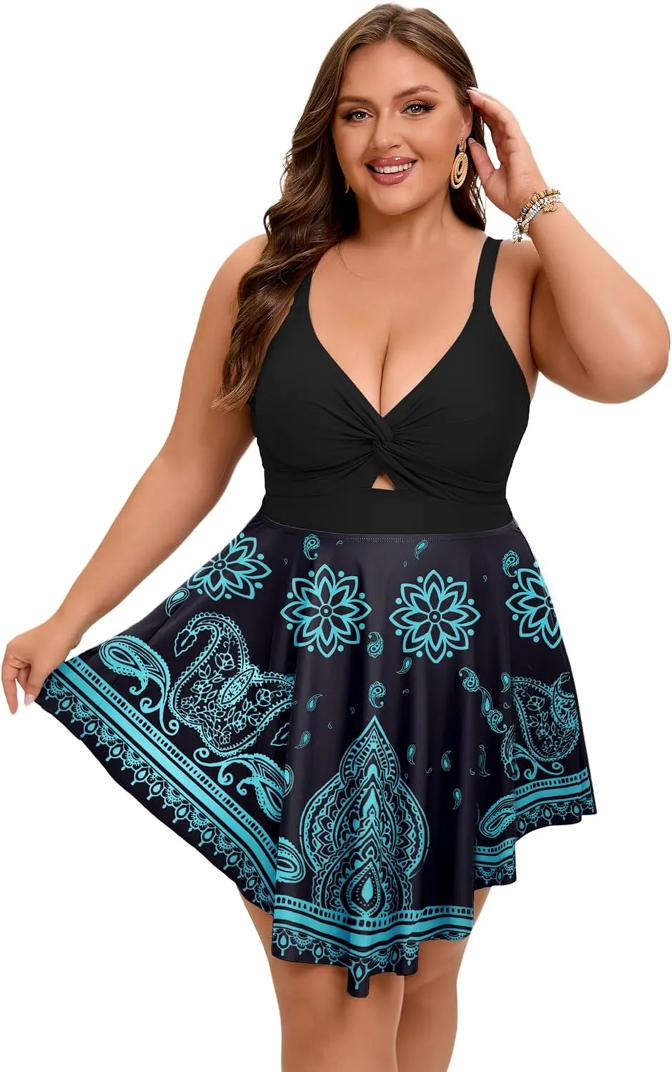 Arolina Plus Size Bathing Suit for Women Swim Dress Tummy Control Swimsuits Two Piece Flowy Tankini with Shorts