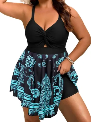 Arolina Plus Size Bathing Suit for Women Swim Dress Tummy Control Swimsuits Two Piece Flowy Tankini with Shorts