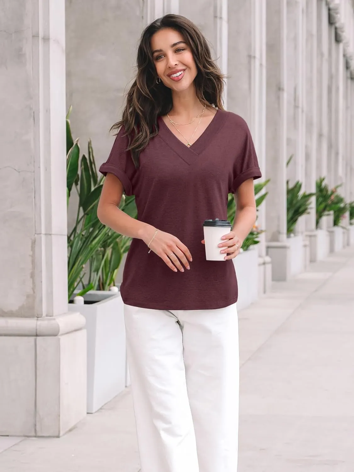 AUTOMET Womens Tops Short Sleeve T Shirt Summer V Neck Casual Top 2025 Spring Cute Basic Trendy Outfits Fashion