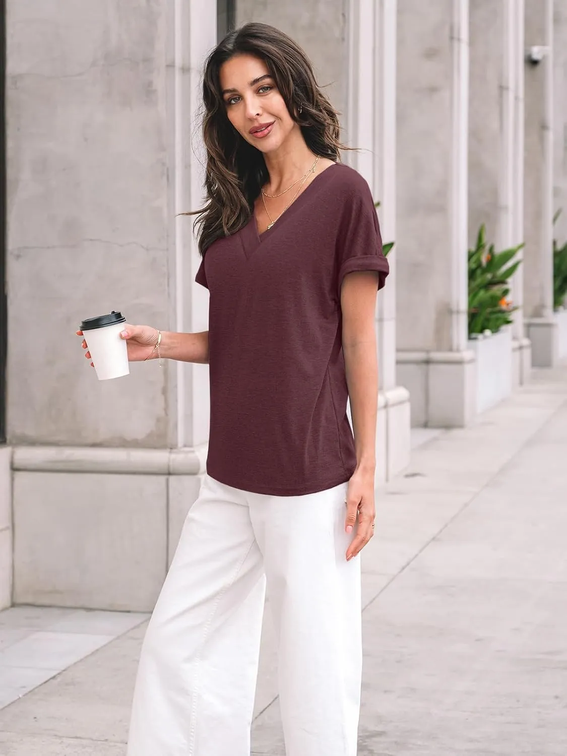AUTOMET Womens Tops Short Sleeve T Shirt Summer V Neck Casual Top 2025 Spring Cute Basic Trendy Outfits Fashion