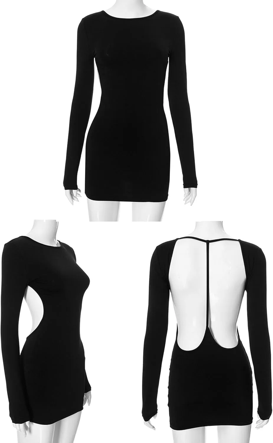 Backless Dress Long Sleeve Mini Dress Sexy Bodycon Stretchy Clubwear Chic Party Cocktail Dresses for Women