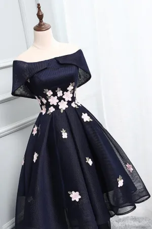 Ball Gown Off the Shoulder Appliqued Homecoming Dresses,Chic Asymmetrical Short Prom Dress OK423