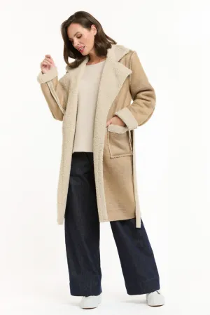 Beige Shearling Lined Faux Coat