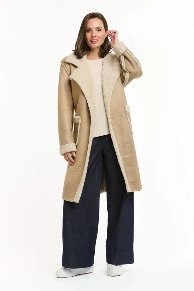 Beige Shearling Lined Faux Coat