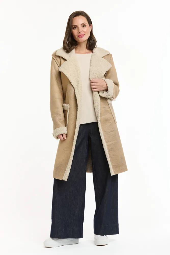 Beige Shearling Lined Faux Coat