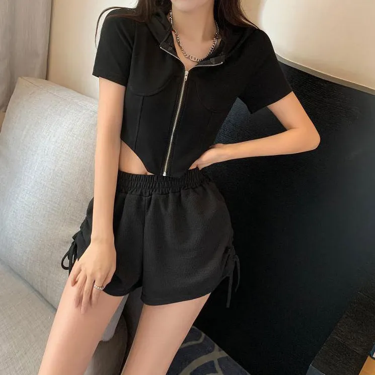 Black Fashionable Set Short Sleeve Shorts