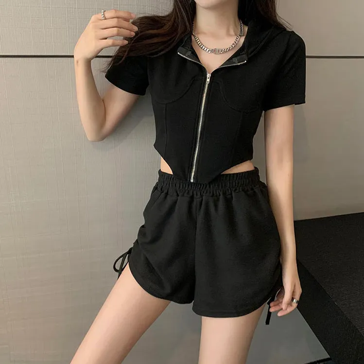 Black Fashionable Set Short Sleeve Shorts