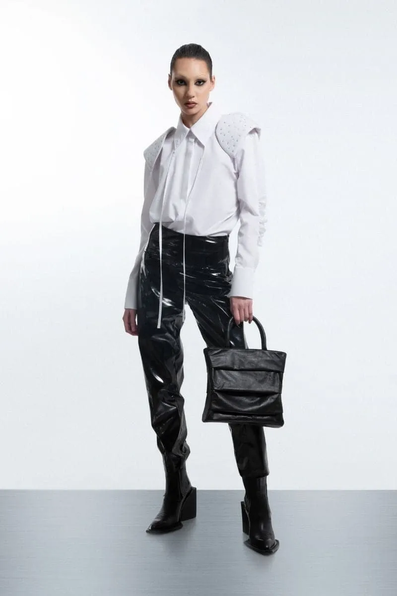 Stylish Black Crumpled Faux Leather Pants for Women