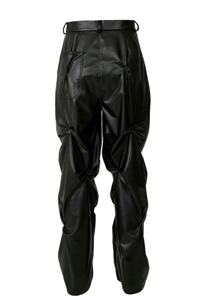 Stylish Black Crumpled Faux Leather Pants for Women
