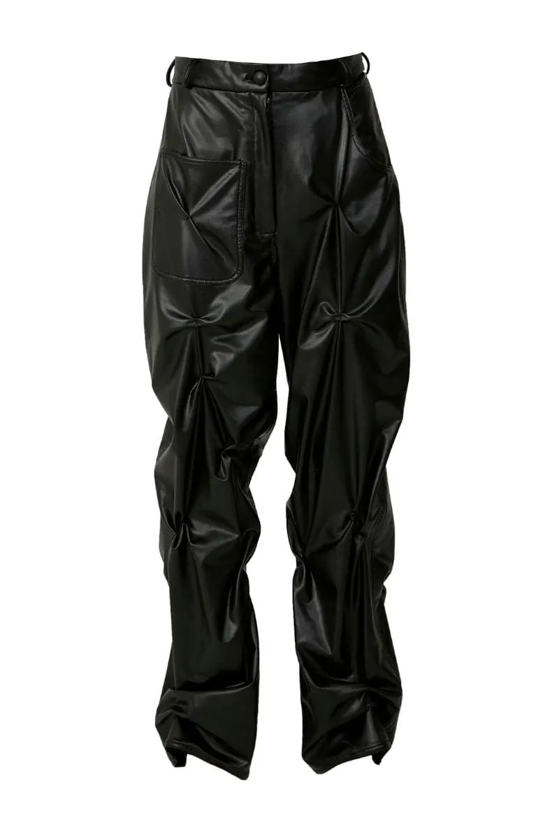 Stylish Black Crumpled Faux Leather Pants for Women