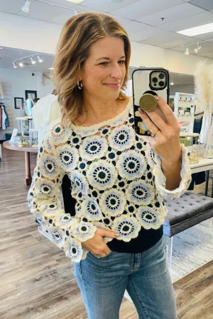 Blue Flower Crochet Sweater