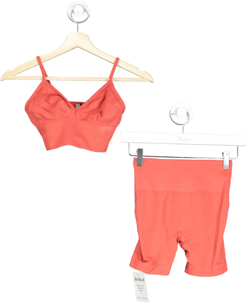 Bo&Tee Coral Seamless Ribbed Bralette and Shorts Set UK XS