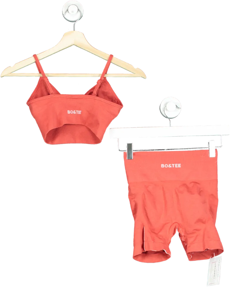 Bo&Tee Coral Seamless Ribbed Bralette and Shorts Set UK XS