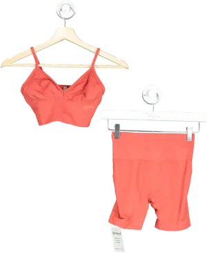 Bo&Tee Coral Seamless Ribbed Bralette and Shorts Set UK XS