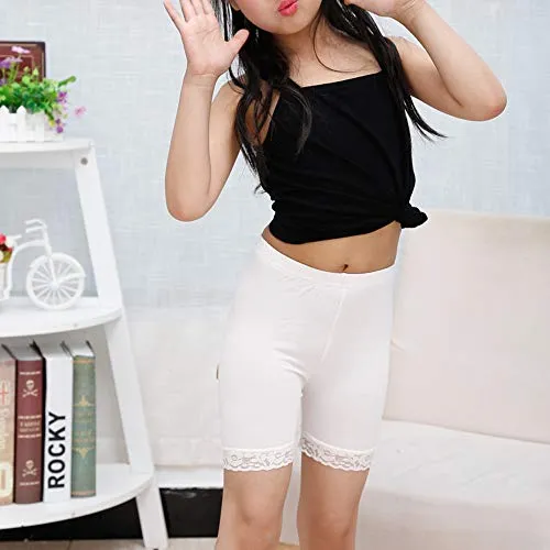 Bossail 3-12 Years Girls Solid Color Lace Trim Boyshort Underwear Safety Dress Panties Multipack (Style1, 3-4 Years)