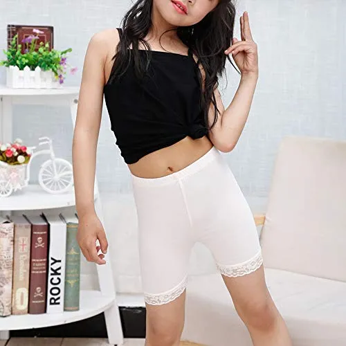 Bossail 3-12 Years Girls Solid Color Lace Trim Boyshort Underwear Safety Dress Panties Multipack (Style1, 3-4 Years)