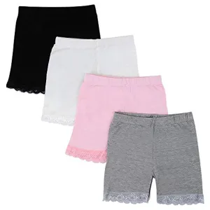 Bossail 3-12 Years Girls Solid Color Lace Trim Boyshort Underwear Safety Dress Panties Multipack (Style1, 3-4 Years)