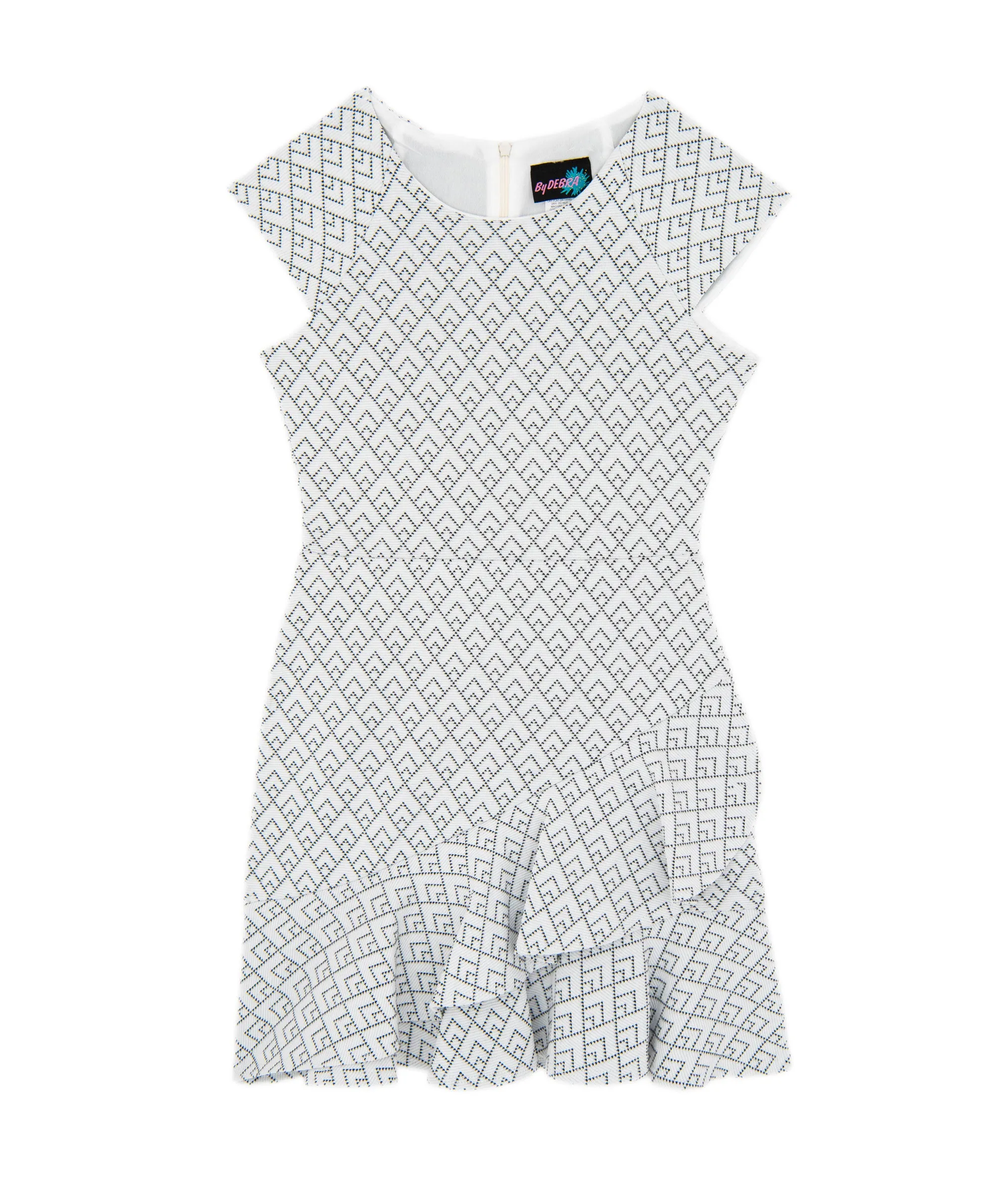 By Debra Girls Kate Ivory/Black Slanted Ruffle Dress