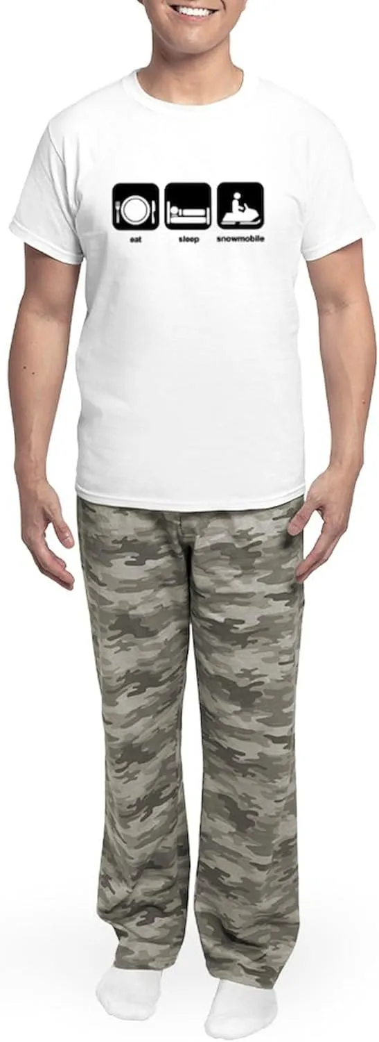 CafePress Eat Sleep Snowmobile Men's Light Pajamas Men's Novelty Light Pajama Set, Comfortable PJ Sleepwear
