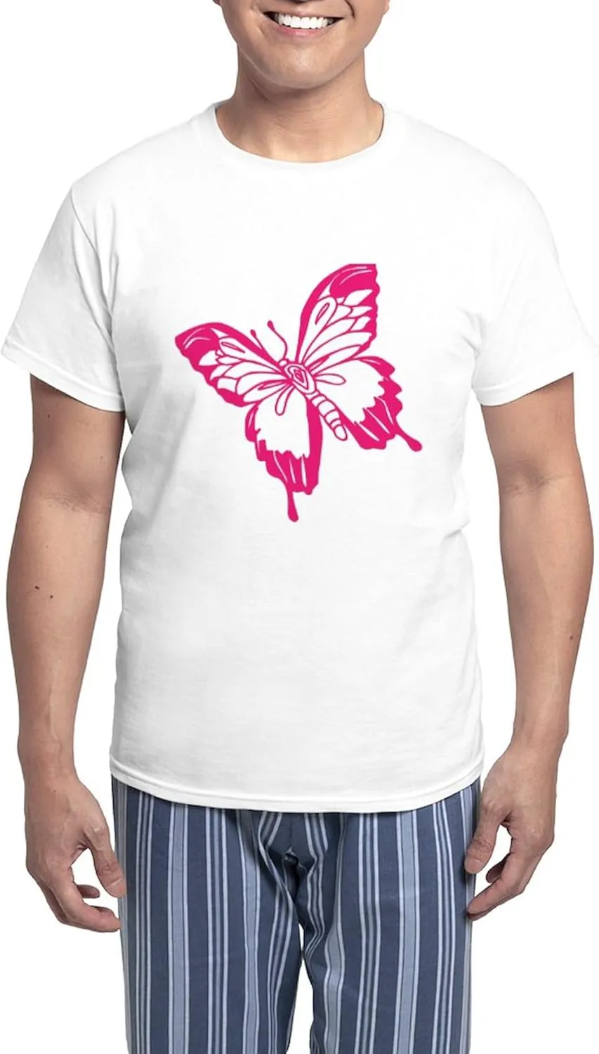 CafePress Pink Butterfly Pajamas Men's Novelty Light Pajama Set, Comfortable PJ Sleepwear