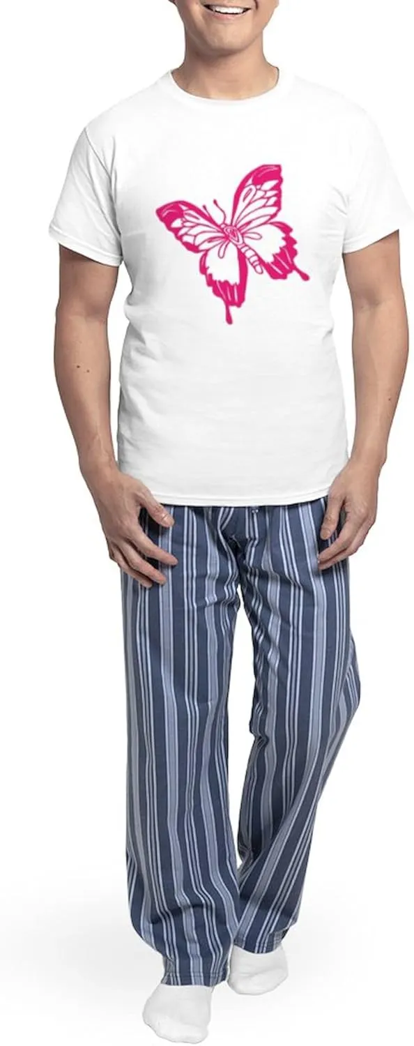 CafePress Pink Butterfly Pajamas Men's Novelty Light Pajama Set, Comfortable PJ Sleepwear