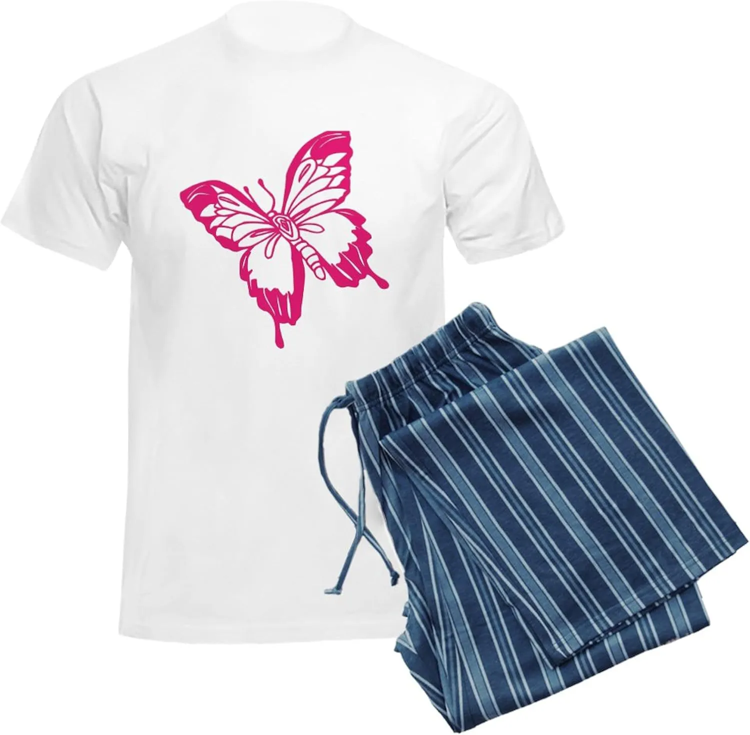 CafePress Pink Butterfly Pajamas Men's Novelty Light Pajama Set, Comfortable PJ Sleepwear