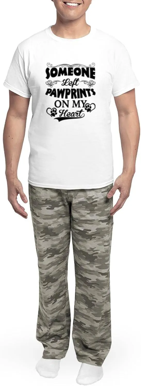 CafePress Someone Left Pawprints On My Men's Light Pajamas Men's Novelty Light Pajama Set, Comfortable PJ Sleepwear