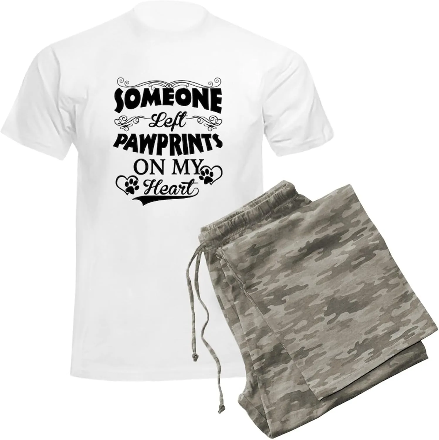 CafePress Someone Left Pawprints On My Men's Light Pajamas Men's Novelty Light Pajama Set, Comfortable PJ Sleepwear