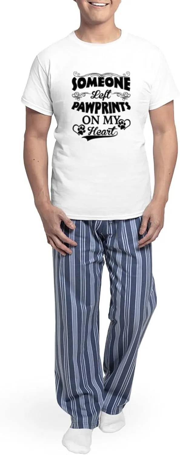 CafePress Someone Left Pawprints On My Men's Light Pajamas Men's Novelty Light Pajama Set, Comfortable PJ Sleepwear