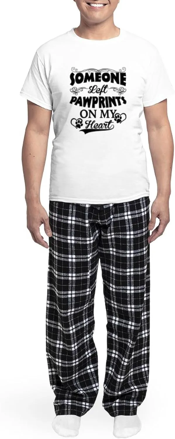 CafePress Someone Left Pawprints On My Men's Light Pajamas Men's Novelty Light Pajama Set, Comfortable PJ Sleepwear