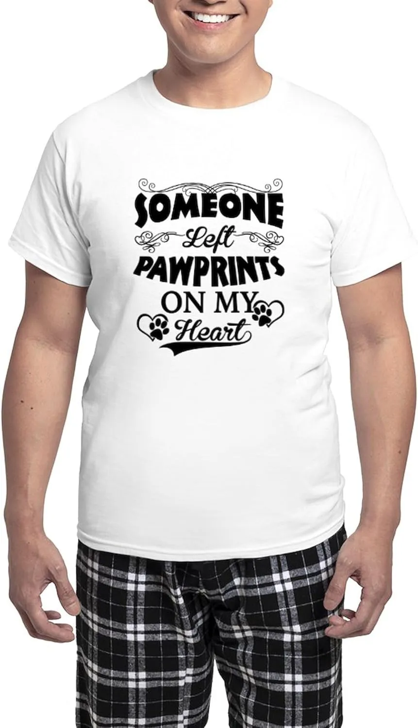 CafePress Someone Left Pawprints On My Men's Light Pajamas Men's Novelty Light Pajama Set, Comfortable PJ Sleepwear