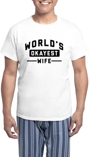 CafePress World's Okayest Wife Men's Light Pajamas Men's Novelty Light Pajama Set, Comfortable PJ Sleepwear