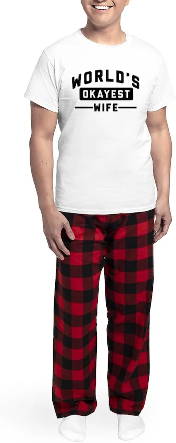 CafePress World's Okayest Wife Men's Light Pajamas Men's Novelty Light Pajama Set, Comfortable PJ Sleepwear