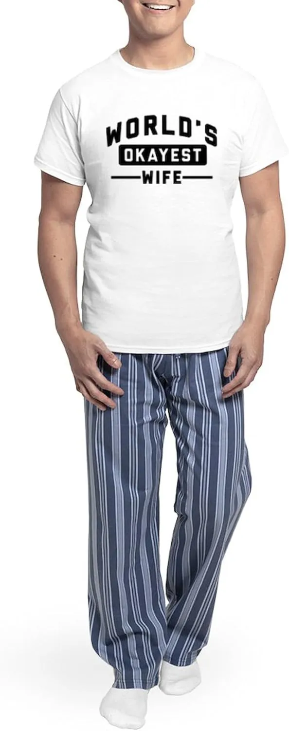 CafePress World's Okayest Wife Men's Light Pajamas Men's Novelty Light Pajama Set, Comfortable PJ Sleepwear