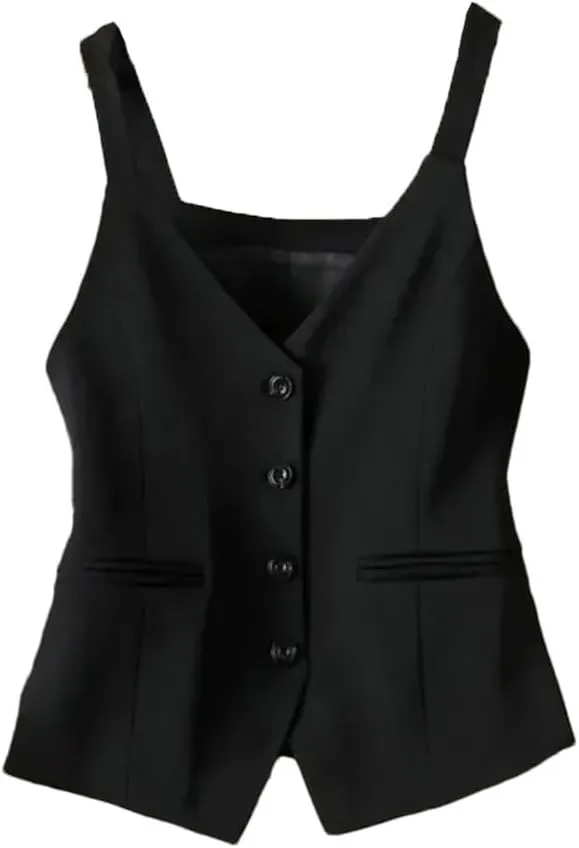 Camisole for Women V-Neck Spaghetti Strap Backless Sleeveless Tops Streetwear Single Breasted Vest
