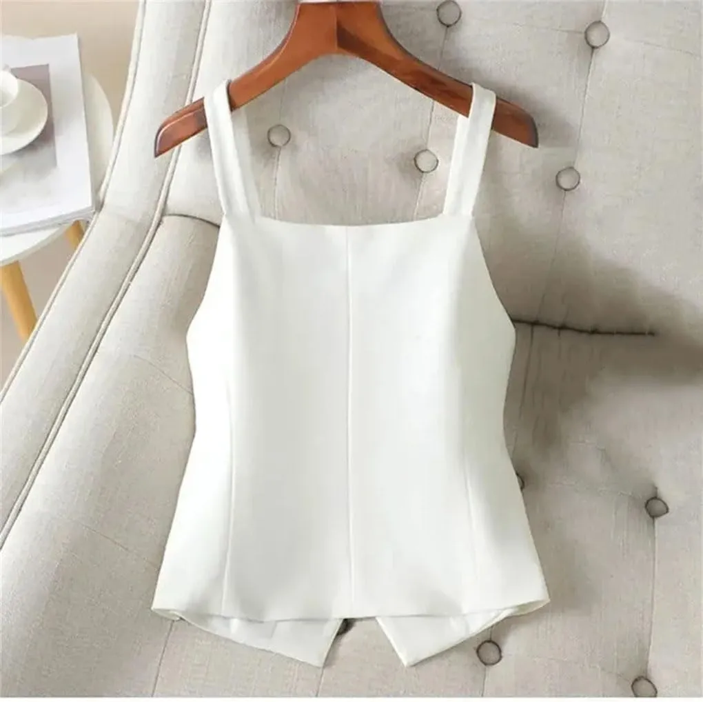 Camisole for Women V-Neck Spaghetti Strap Backless Sleeveless Tops Streetwear Single Breasted Vest