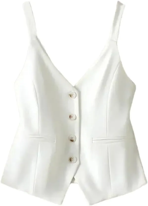 Camisole for Women V-Neck Spaghetti Strap Backless Sleeveless Tops Streetwear Single Breasted Vest