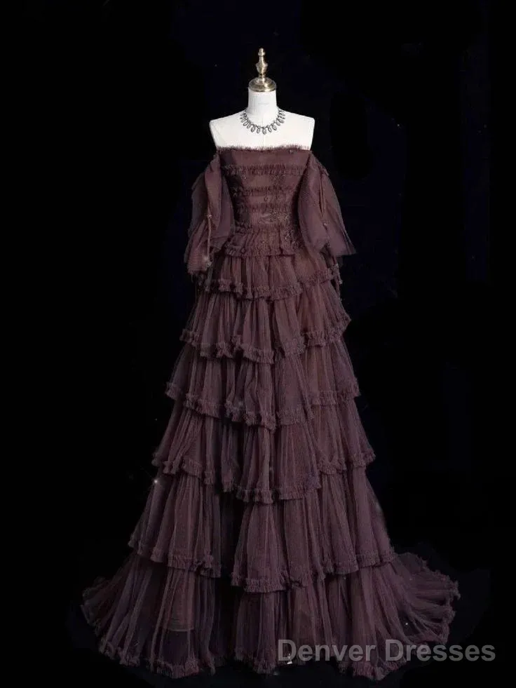 Chic Ball Gown Off The Shoulder Long Sleeves Evening Dress Tulle Long Prom Dresses