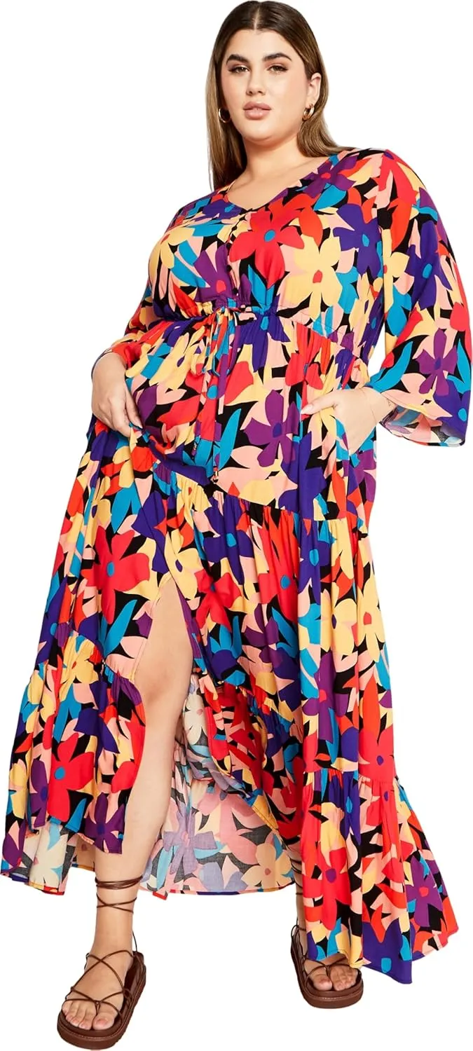 City Chic Plus Size Dress, Endless Sun Print Maxi Dress