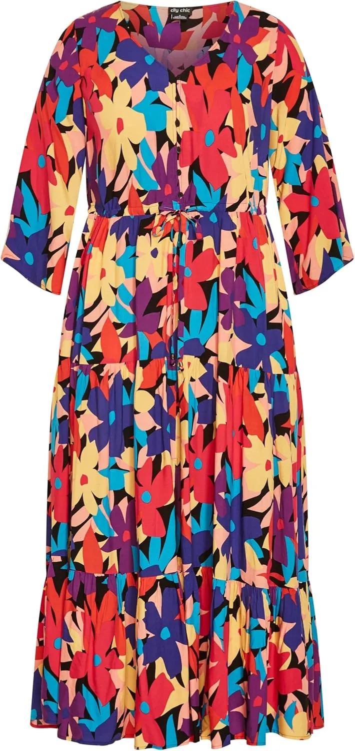 City Chic Plus Size Dress, Endless Sun Print Maxi Dress