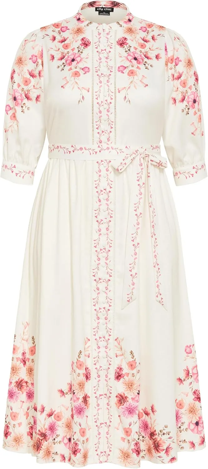 City Chic Women's Plus Size Annabelle Button Closure Midi Dress