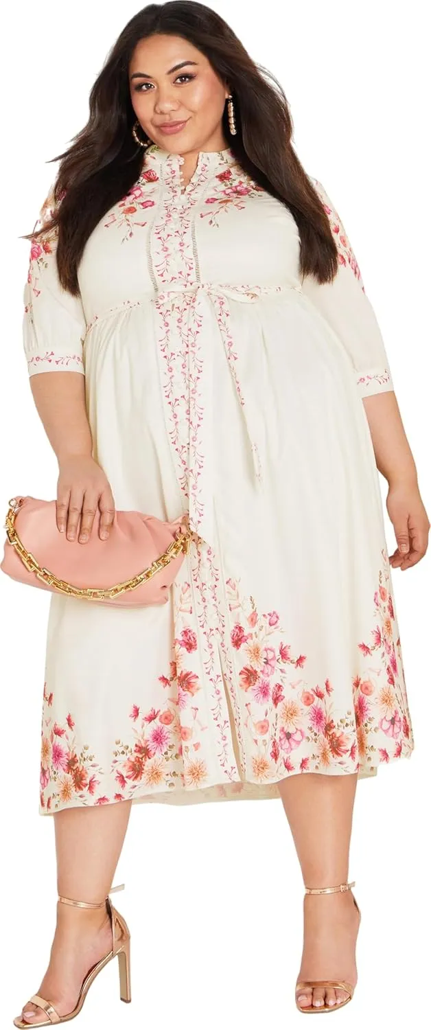 City Chic Women's Plus Size Annabelle Button Closure Midi Dress