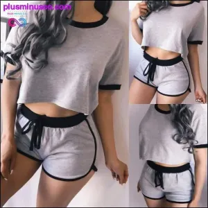 Cotton Solid Splice Loose Short Sleeve Cropped Tops Shorts